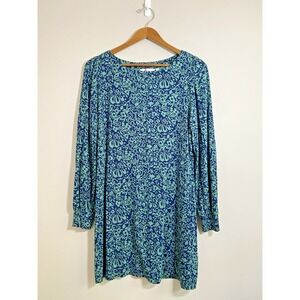 Boden Dress Womens 12R Green Blue Floral Long Sleeve Stretch Jersey Knit Shift